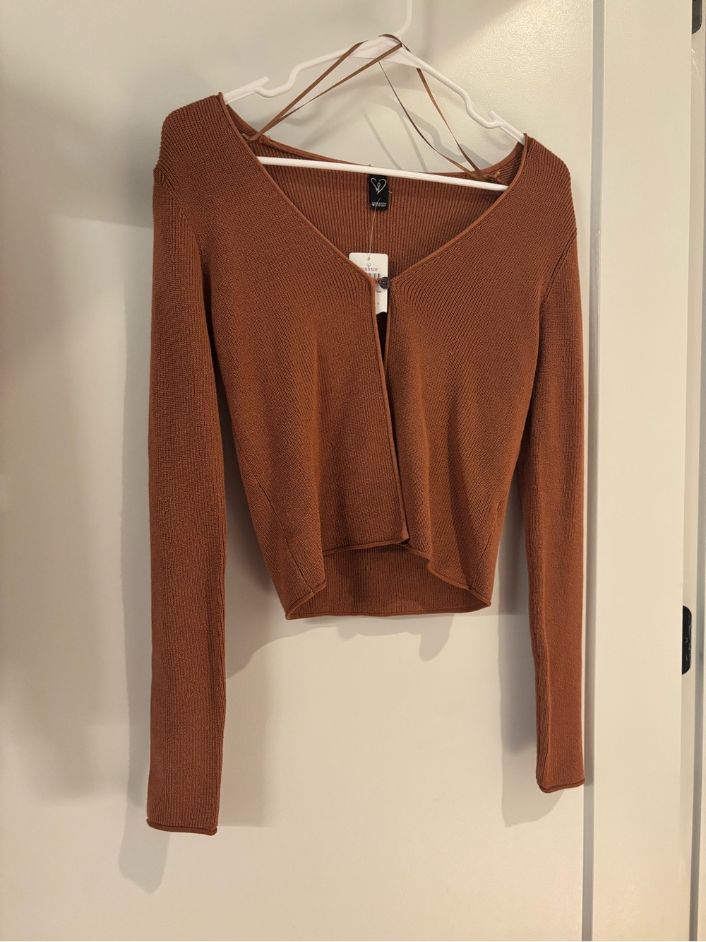 Rust Brown Cropped Button Open Sweater